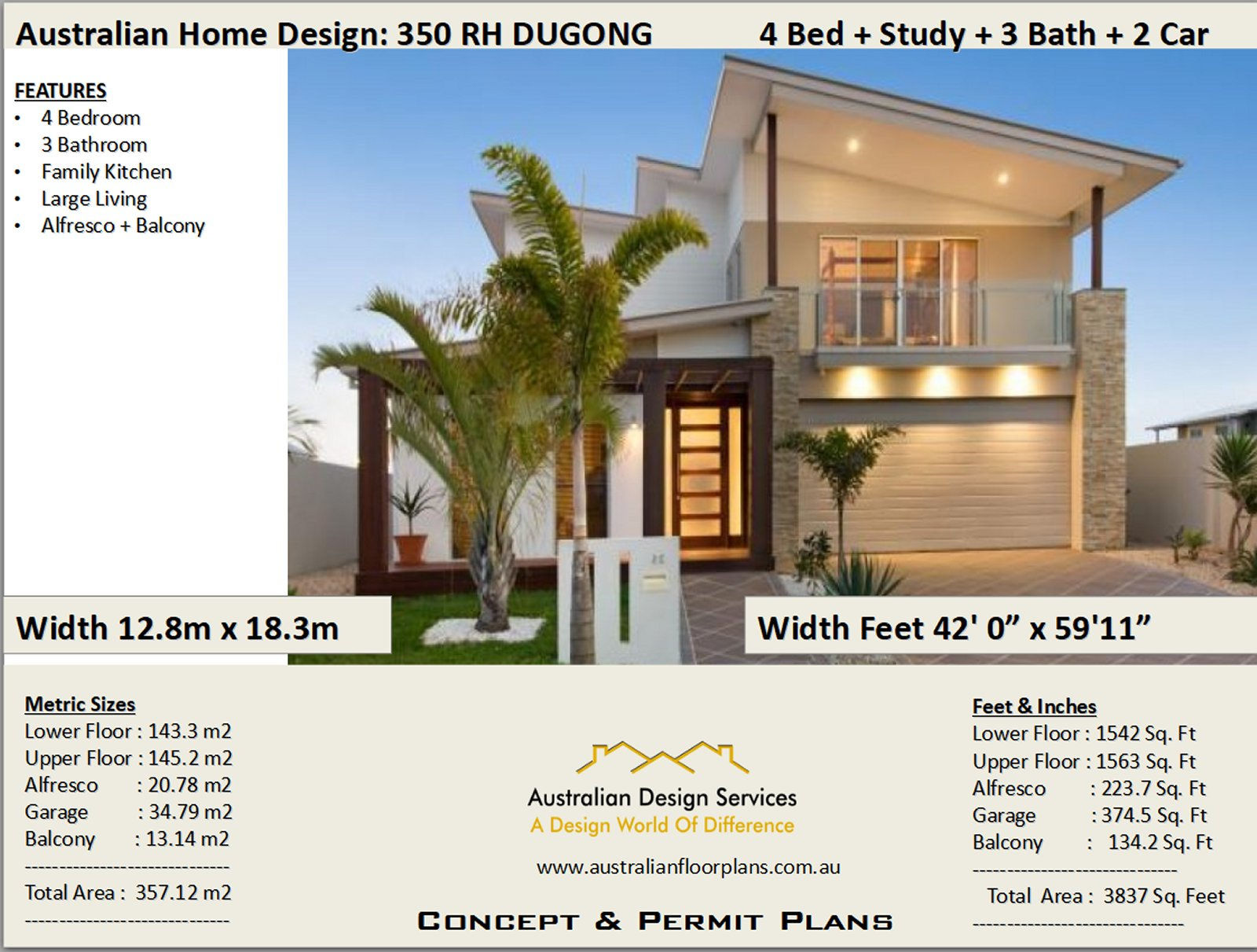 Best Selling 4 Bedroom + Study House Plans - : 358.0m2 3837 Sq Foot : 350RH