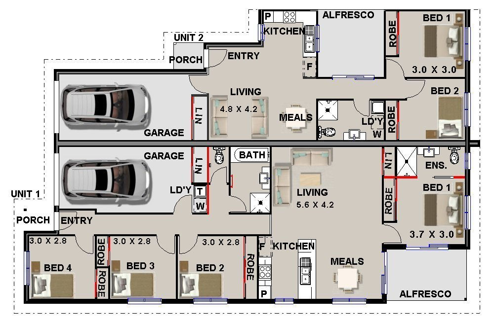 235 DU | 6 Bed + 3 Bath : 234.6 m2 | Duplex Design Preliminary House Plans
