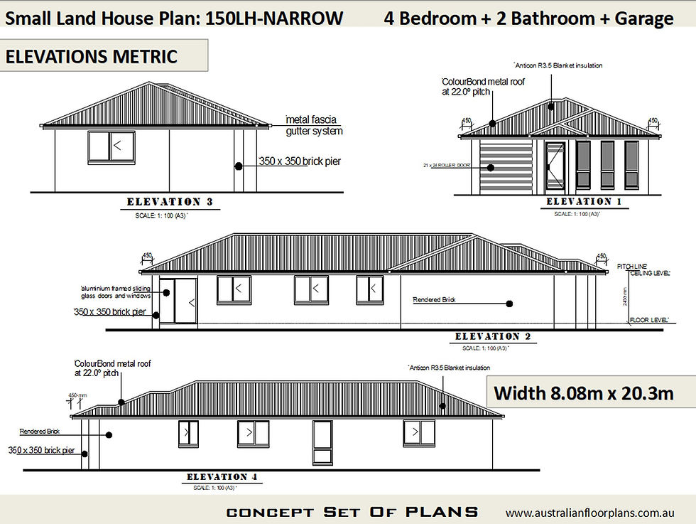 Thumbnail: 150LH -Narrow Lot 4 Bed + Garage:149.8 m2 | Preliminary House Plan Set