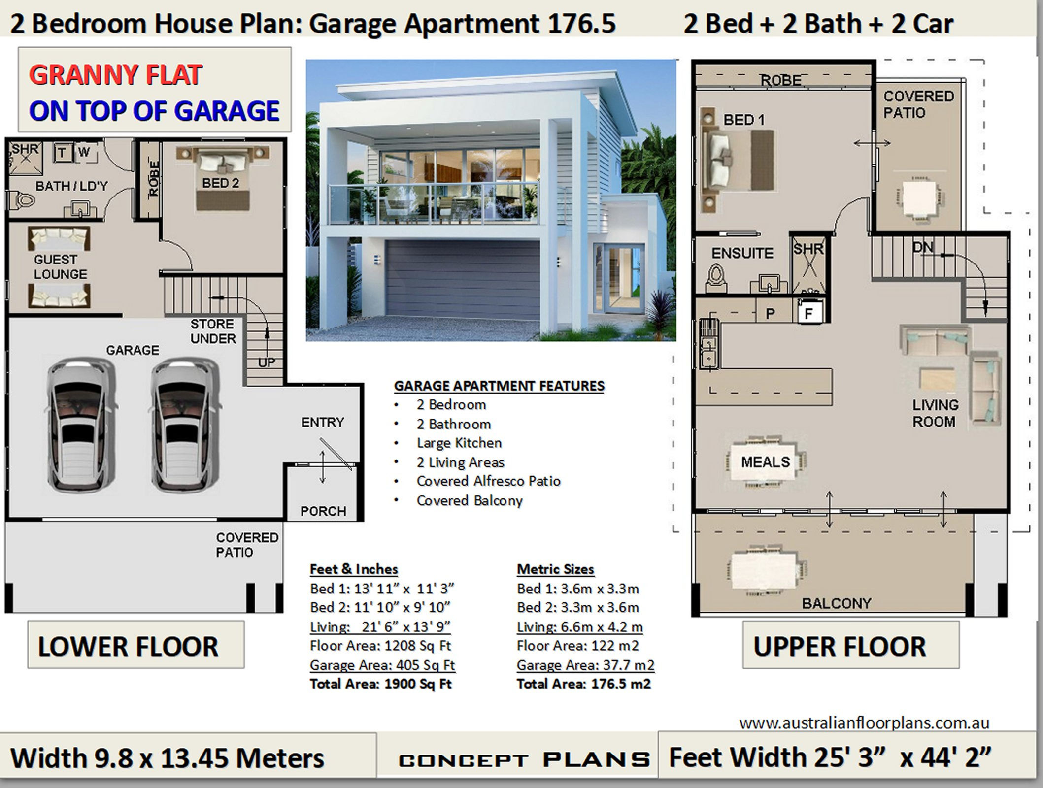 Garage Apartment 2 Bedroom house plan 176.5