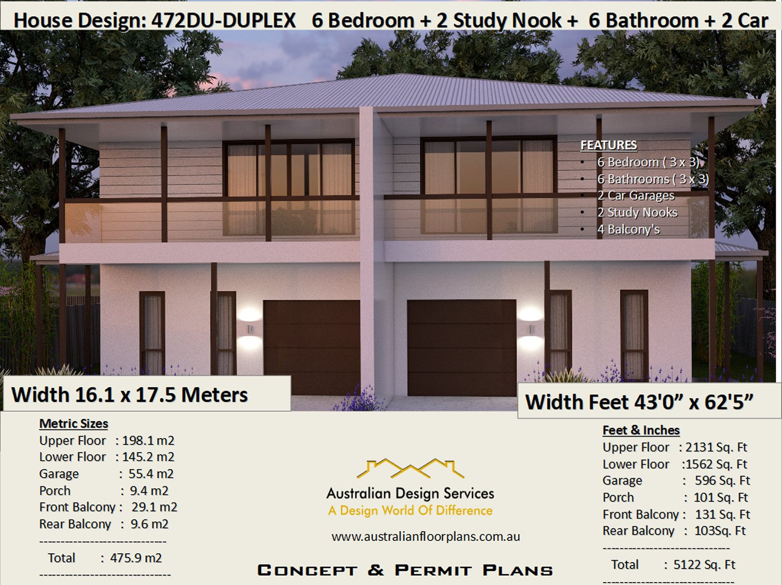 472DU 2 storey Duplex / Townhouse design | Concept House Plans