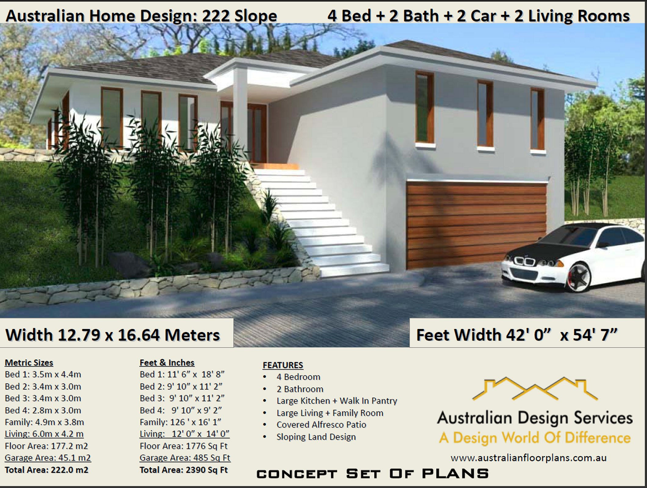 Sloping Land House Plan- Garage under | 222CLM