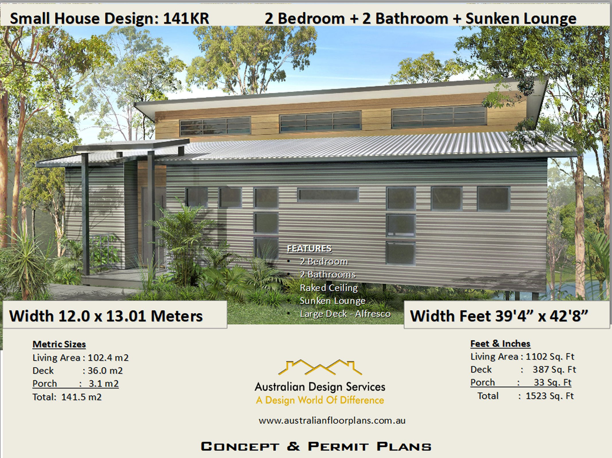 141KR-2 Bedroom Split Level House Plan:141.0 m2 | Preliminary House Plan Set