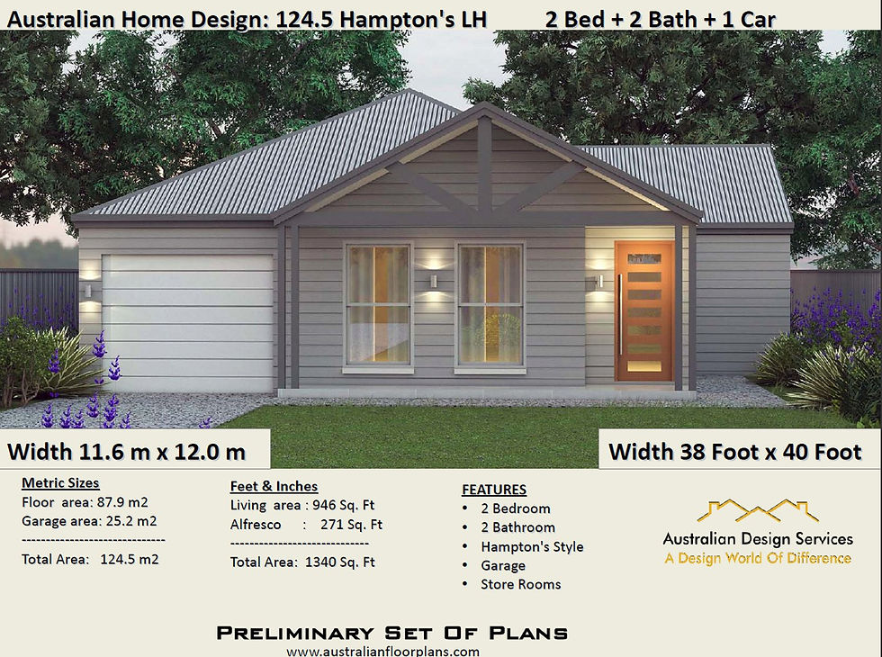 Thumbnail: 124 CLM-2 Bed + 2 Bath + Garage:193.07 m2 | Preliminary House Plan Set