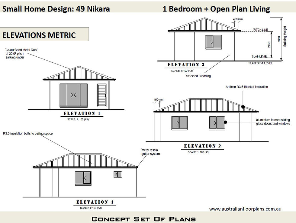 Thumbnail: 41.9 m2 | 454 Sq Ft | 1 Bed | 1 Bath | 49 Nikara | Small 1 Bed House Plan