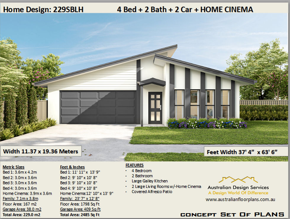 Thumbnail: Skillion Roof Design: 229SBLH House Plan