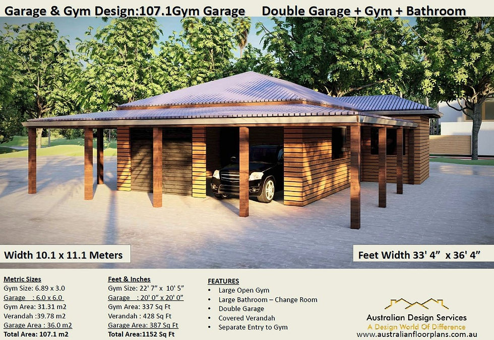 Thumbnail: 107.1 m2 | 1152 Sq Ft | Garage & Gym | 1 Bath | 107.1