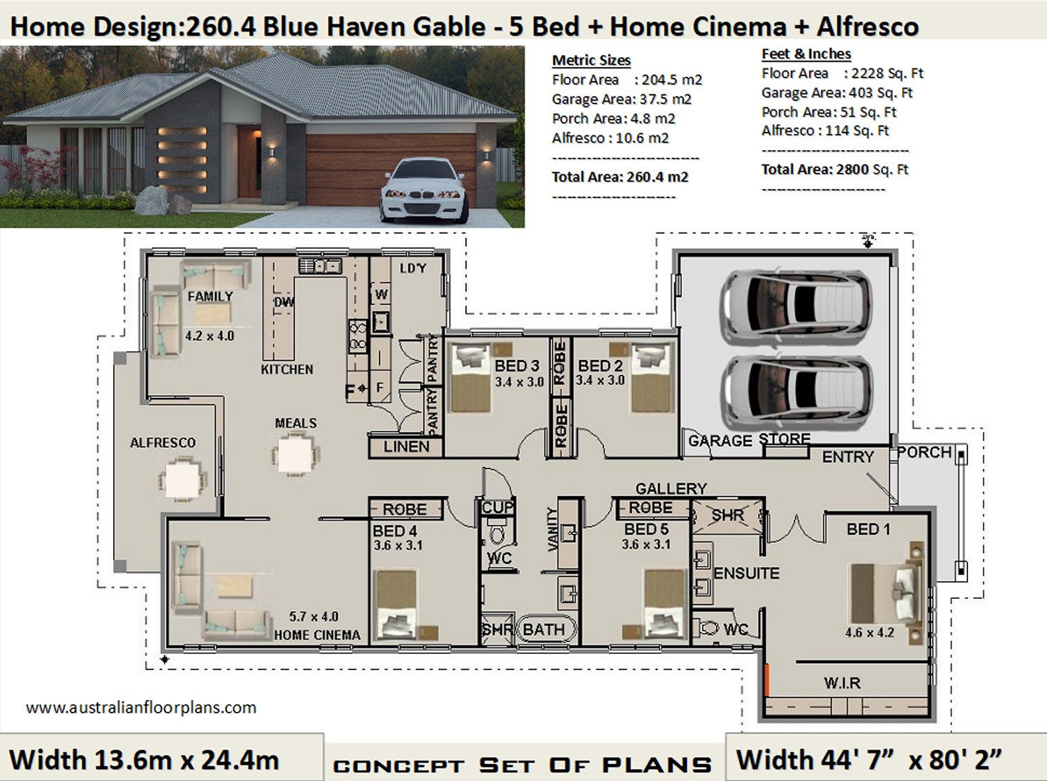 5 Bedroom House Plans : 260.4 m2 | Preliminary House Plan Set