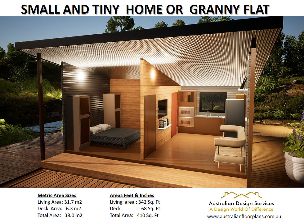 Thumbnail: Skillion Roof House Plan - Modern 1-Bedroom, 1-Bathroom Design
