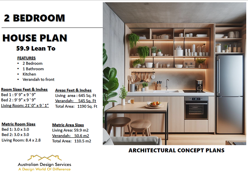 Thumbnail: 2 Bedroom Lean-To Cottage Home Plans | 59.9 m² (645 Sq. Ft.)