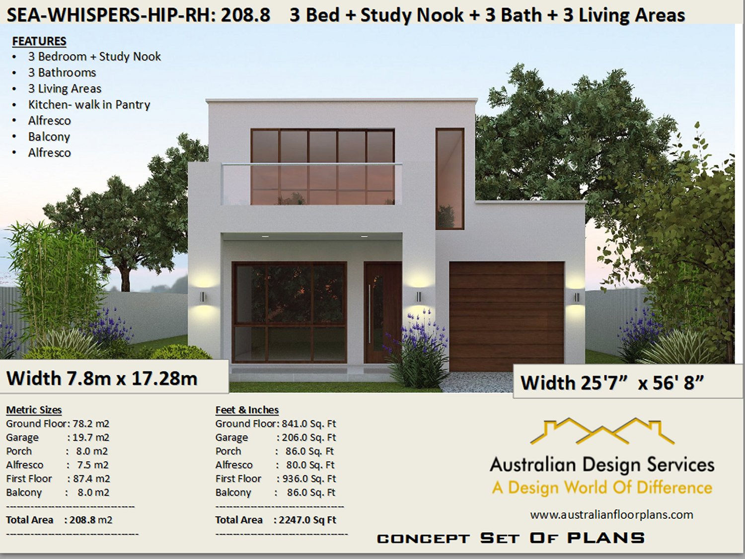 Modern Narrow Lot 2 story home design RH | Preliminary House Plans