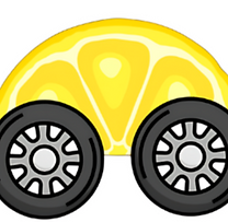 Lemon-shaped car with wheels