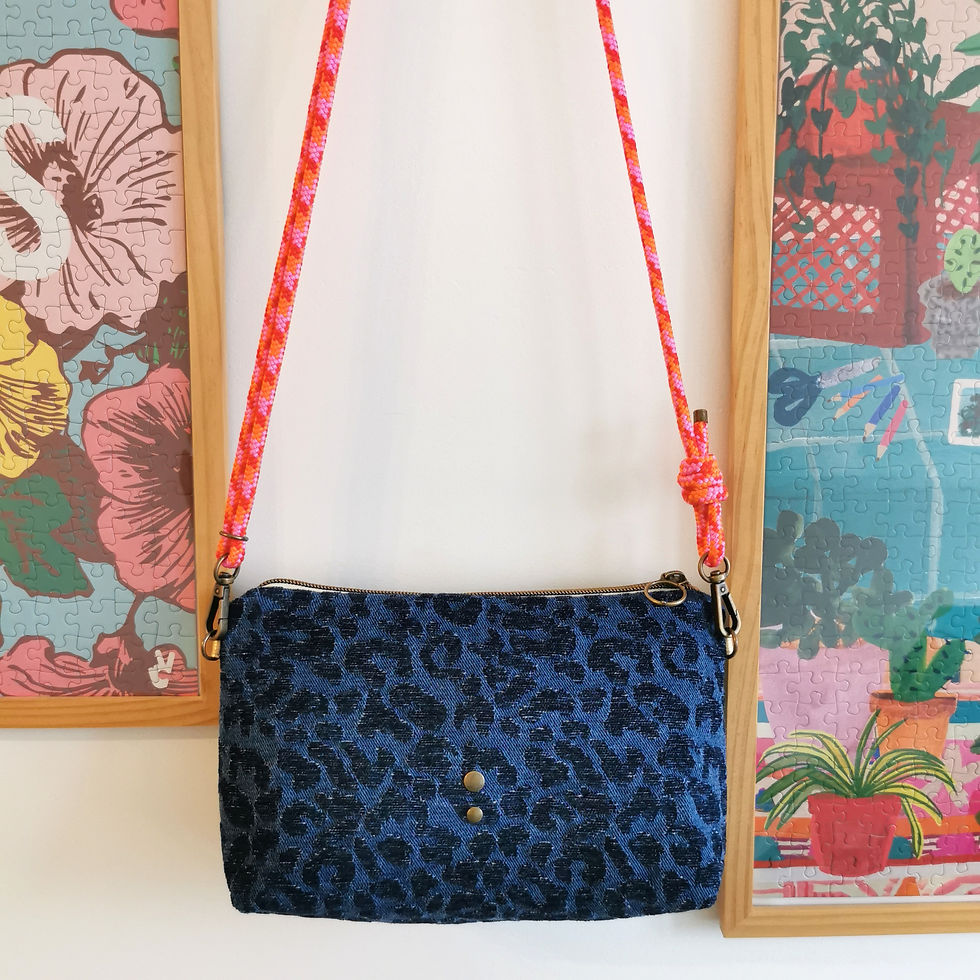 Miniature : Sac pochette | JOSETTE | Denim léopard (Anse corde au choix) 