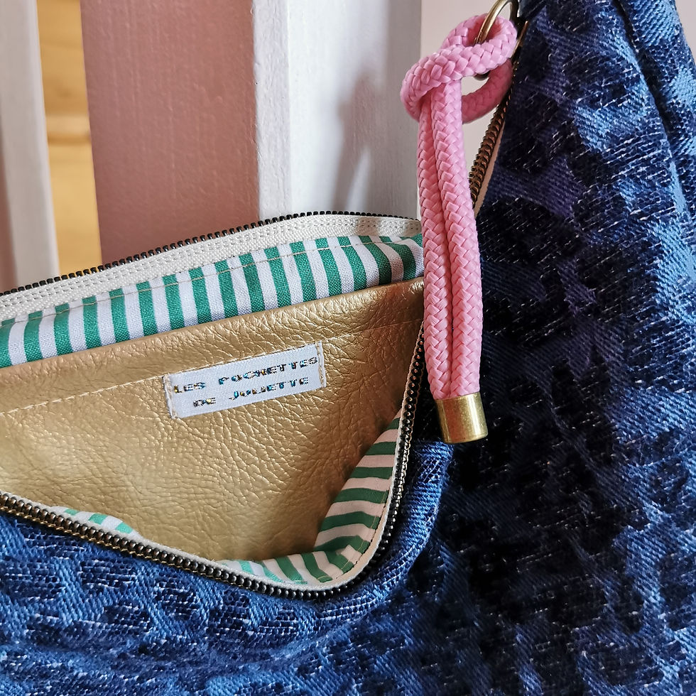 Miniature : Sac demi lune | AXEL | Denim léopard  (coloris cordons au choix) 