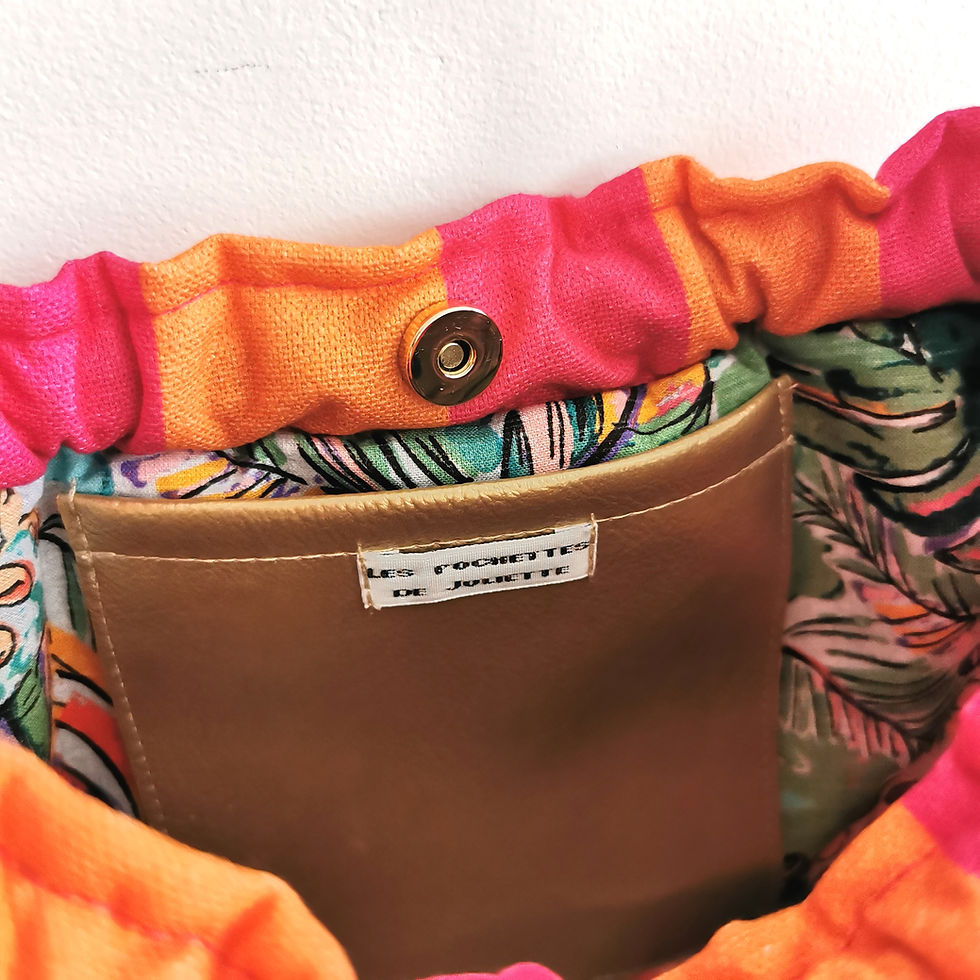 Miniature : Sac bourse | CHARLIE | Rayures rose/orange (coloris cordes au choix) 