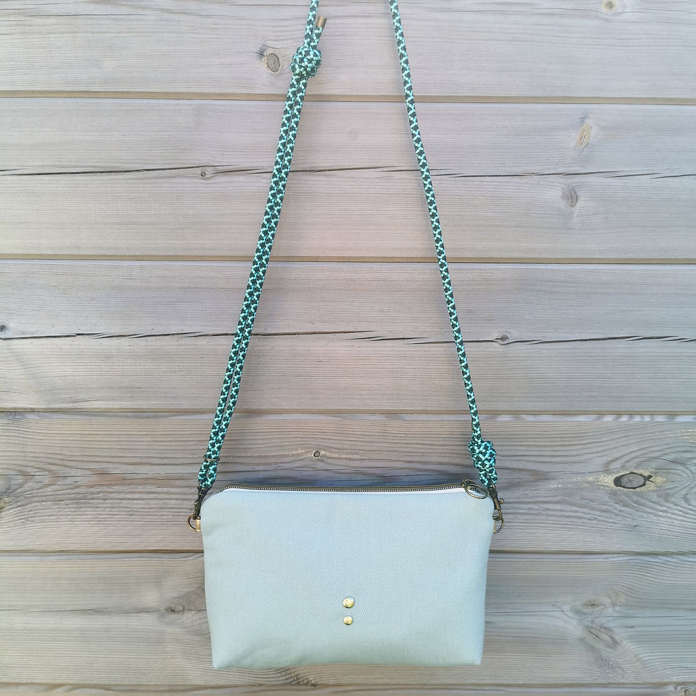 Miniature : Sac pochette | JOSETTE | Denim vert d'eau (Anse corde au choix) 