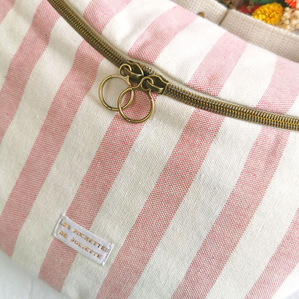 Miniature : Sac banane | GASPARD | Rayé rose/écru 
