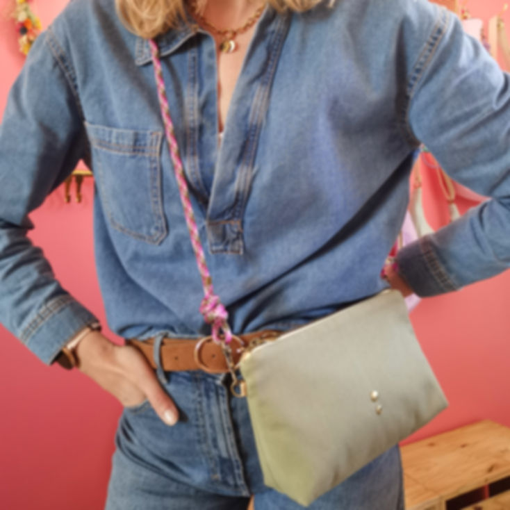 Sac pochette | JOSETTE | Denim kaki (Anse corde au choix) 