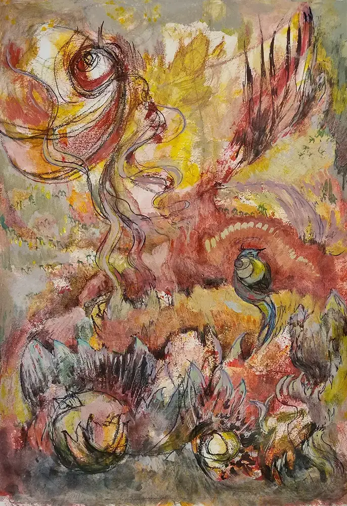 Peinture contemporaine jaune et orange de Florence Laurent