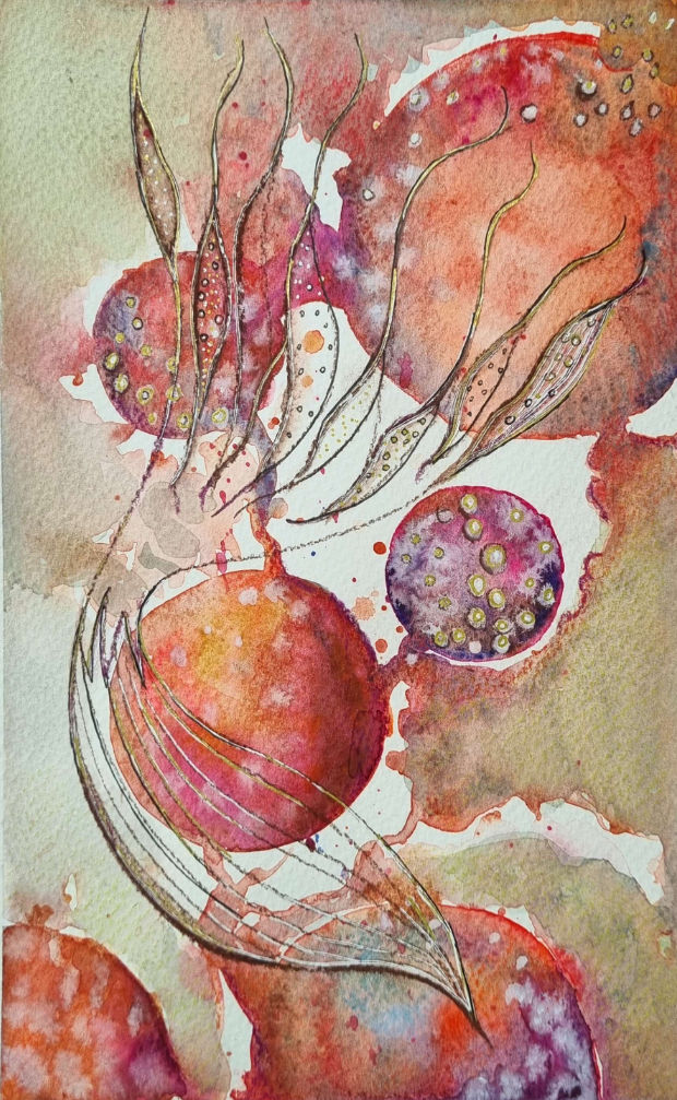 Aquarelle Nature rose et orange par FLO