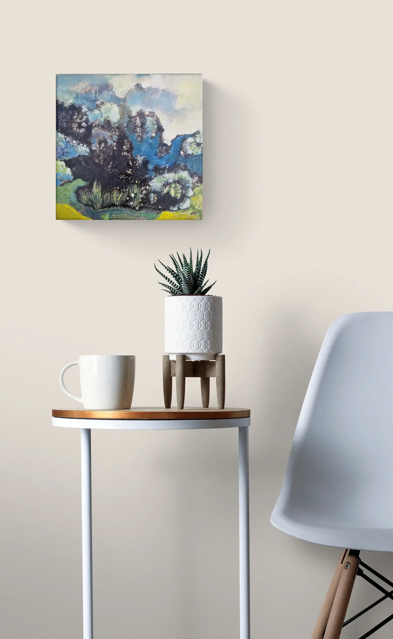 peinture petit format bleu noir jaune