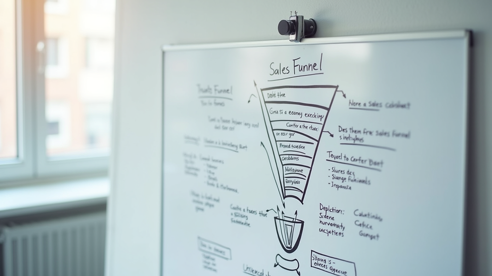 Close-up view of a sales funnel diagram on a whiteboard