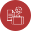 Red circular icon featuring a document, briefcase, and gear symbol representing business services and project management — Experienced Professionals and Contractors in Victoria TX