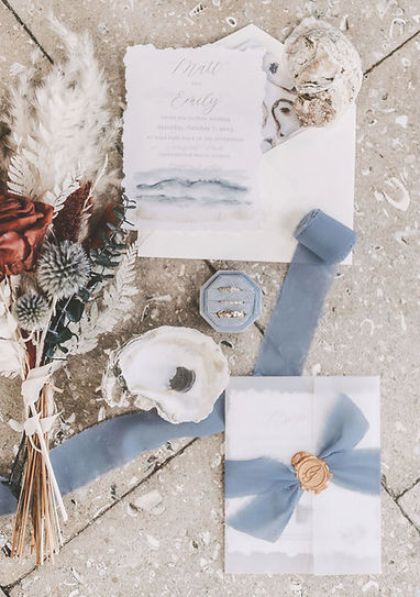 Coastal wedding Invitation Suite, hand painted watercolor illustrations, deckled edge paper