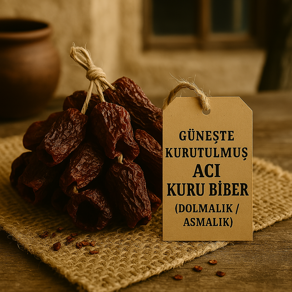 Hatay Güneşte Kurutulmuş Acı Kuru Biber (Dolmalık / Asmalık) 1 Bağ (50 Adet)
