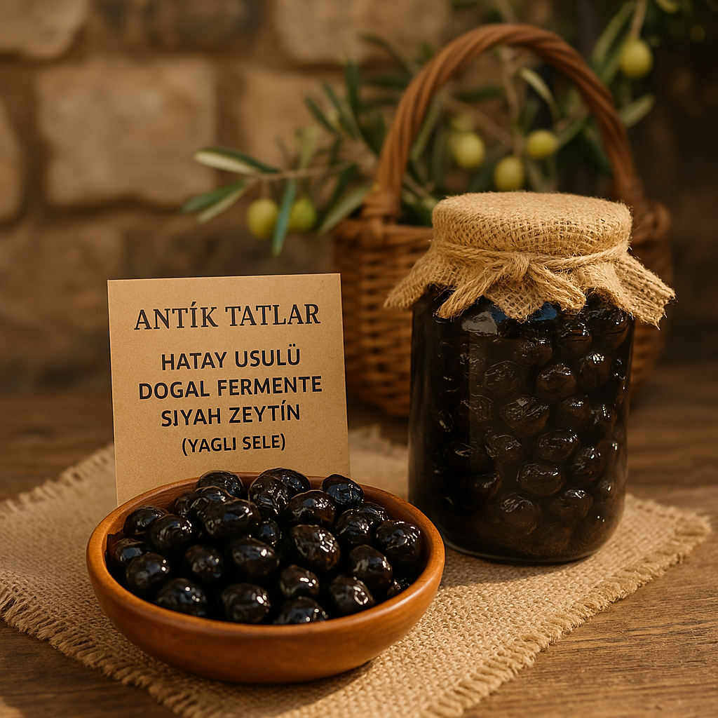 Hatay Usulü Doğal Fermente Siyah Zeytin (Yağlı Sele) 1 Kg