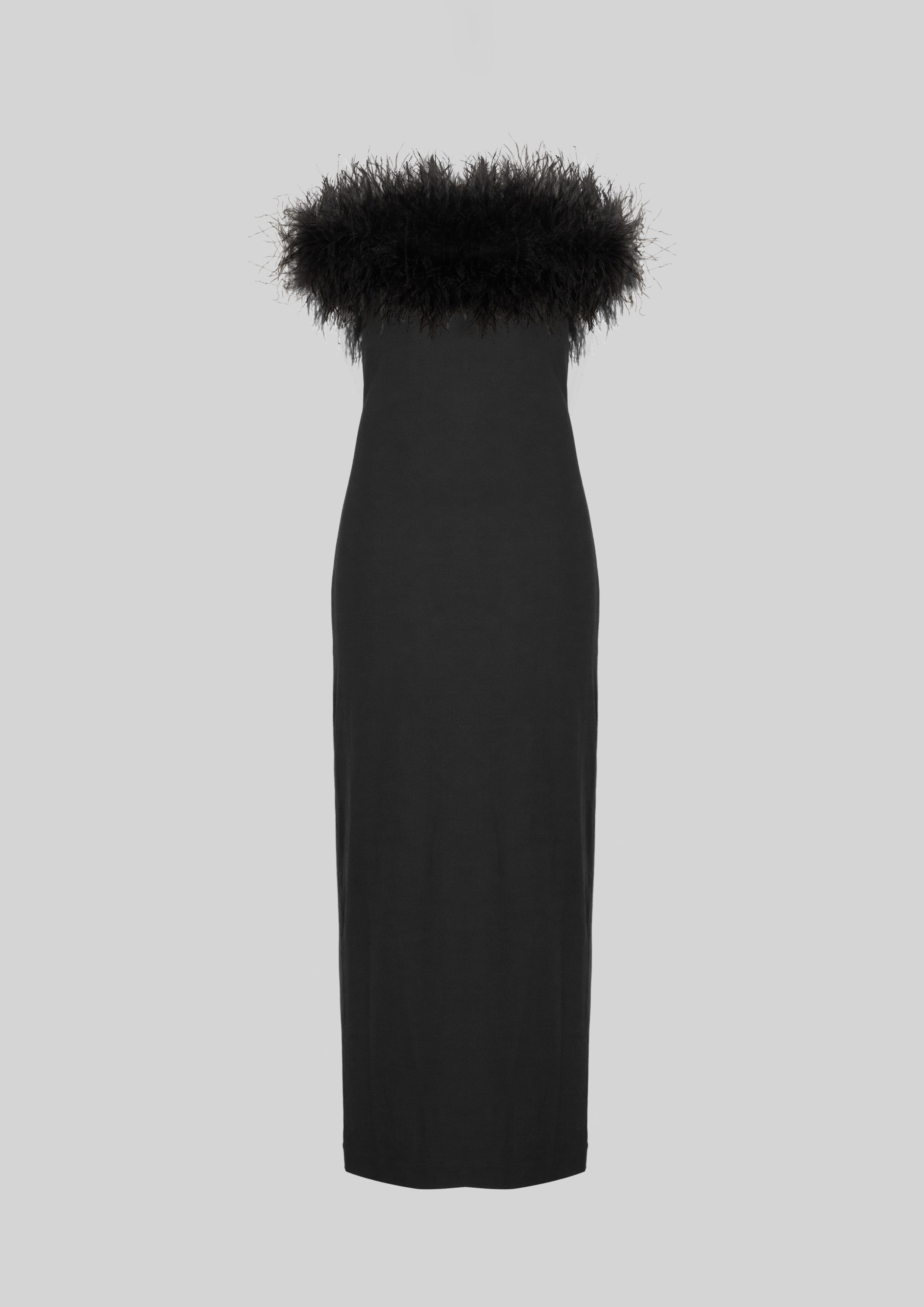 Abito lungo in jersey con piume