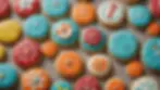 Eye-level view of an assortment of decorated cookies on a table