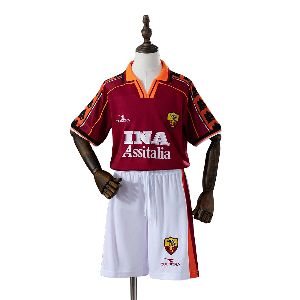 1998-99 AS Roma Football Club Home Retro Soccer Kids Kit