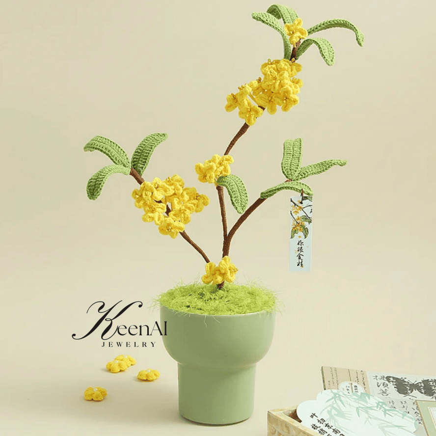 Thumbnail: Handmade Crochet Osmanthus Flower Bonsai – Decorative Yarn Potted Plant for Home