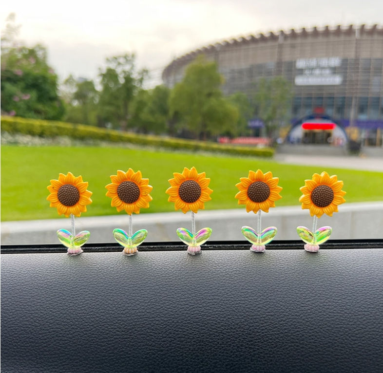 Thumbnail: 5pcs Cute Bobblehead With Adhesive Sunflower Car Bobblehead Ornaments