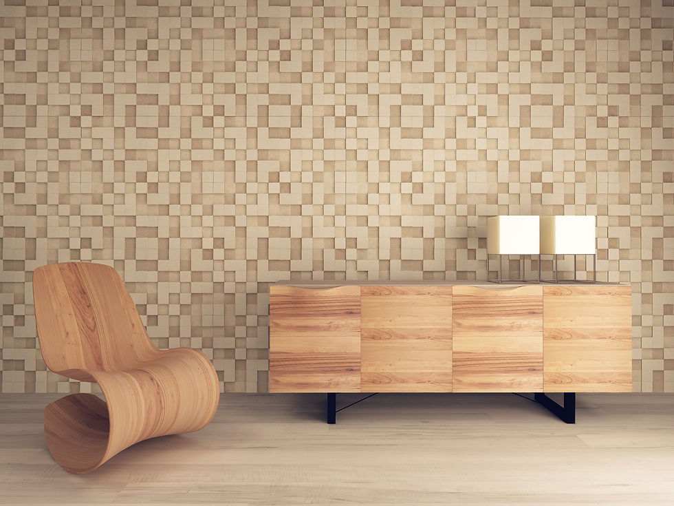 Wooden Lounge Chair against mosaic pattern wall.jpg