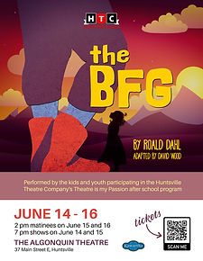 poster of The BFG showing the legs of the fiant and a silhouette of a young girl. Everything look slike it's cut out of construction paper. The show dates are June 14-16