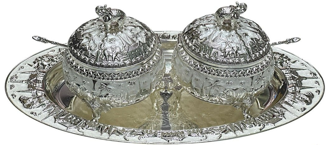 Turquoise and silver set with tray