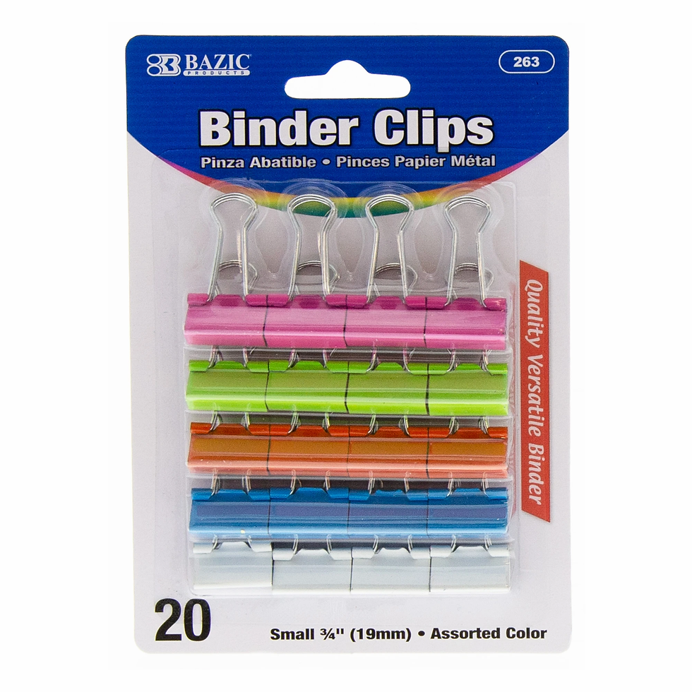 Bazic Small 3/4" (19mm) Assorted Color Binder Clip (20/Pack) #25680