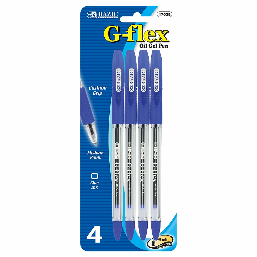 Bazic G-Flex Blue Oil-Gel Ink Pen w/ Cushion Grip (4/Pack) #29235