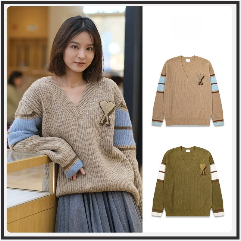 Loose V-neck Knitted Sweater Woolen Long Sleeve Autumn Winter New Style Towel Em
