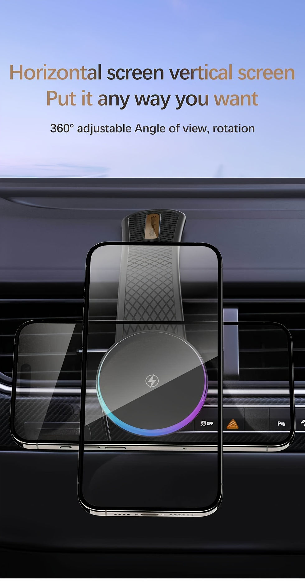 Thumbnail: 1pc 15W Premium Car-mounted Folding Wireless Charger with Ambient Light - Strong