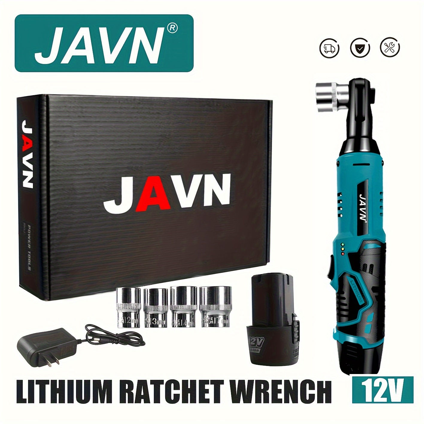 1 Set JAVN 12V Cordless Electric Wrench, 45NM 3/8'' Ratchet Wrench, Removal Scre