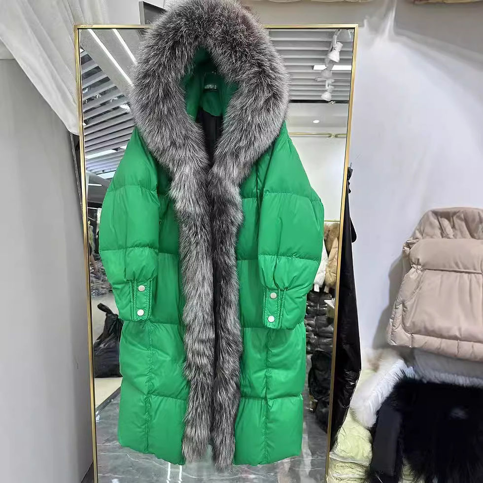 2024 new high-end fur fox fur collar, white goose down, silver fox down jacket,