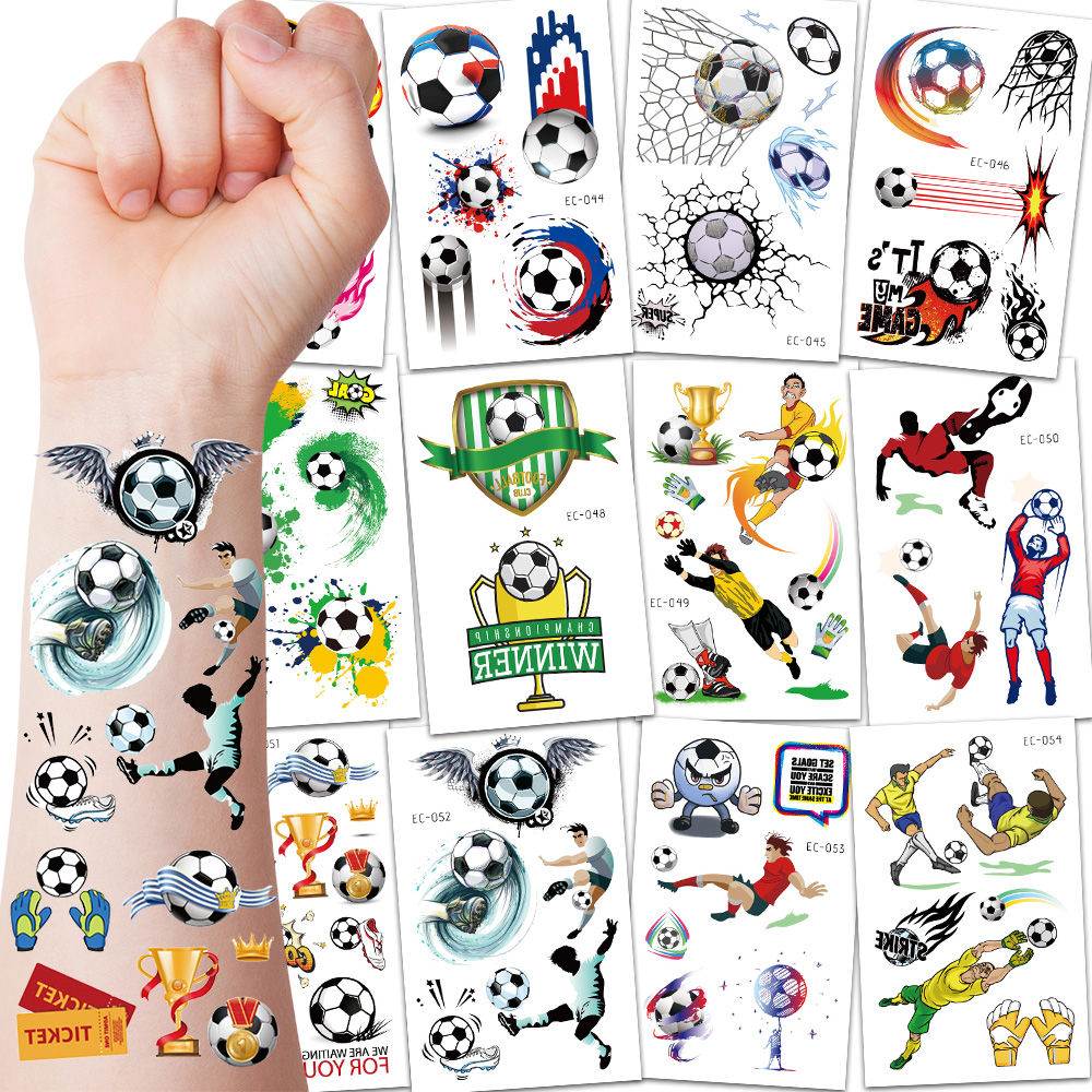 12 Sheets Temporary Tattoos for Children Football Soccer Fan Fake Tattoo Waterpr