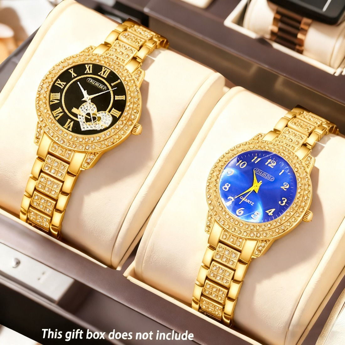 2pcs/set, Golden Luxury Women's Simple Elegant Small Dial Exquisite Niche Quartz