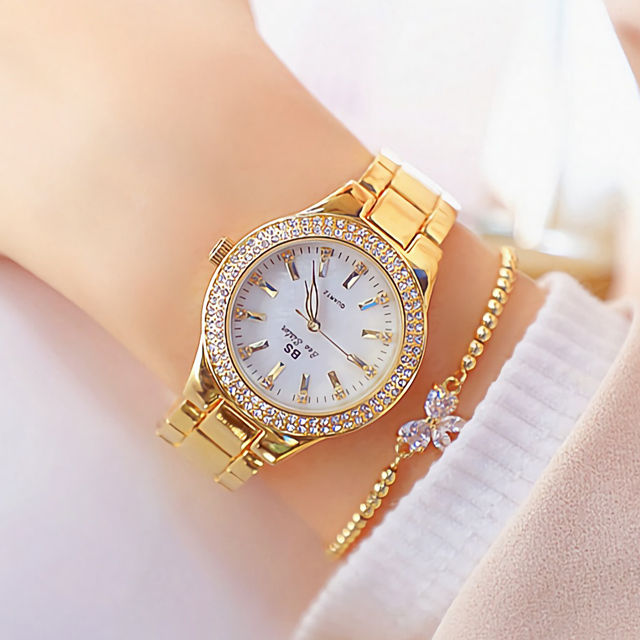 Thumbnail: Woman Wrist Watches Dress Gold Watch Women Crystal Diamond Watches Stainless Ste