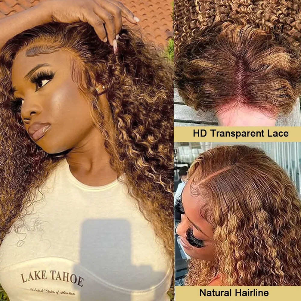 13x6 13x4 Deep Wave HD Lace Frontal Wig Highlight Invisible Strap 360 Full Lace