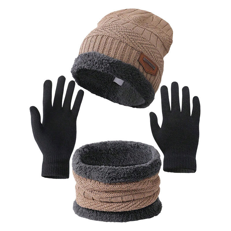 3pc Thermal Winter Set Windproof Fleece Hat Scarf Gloves Combo for Outdoor Sport