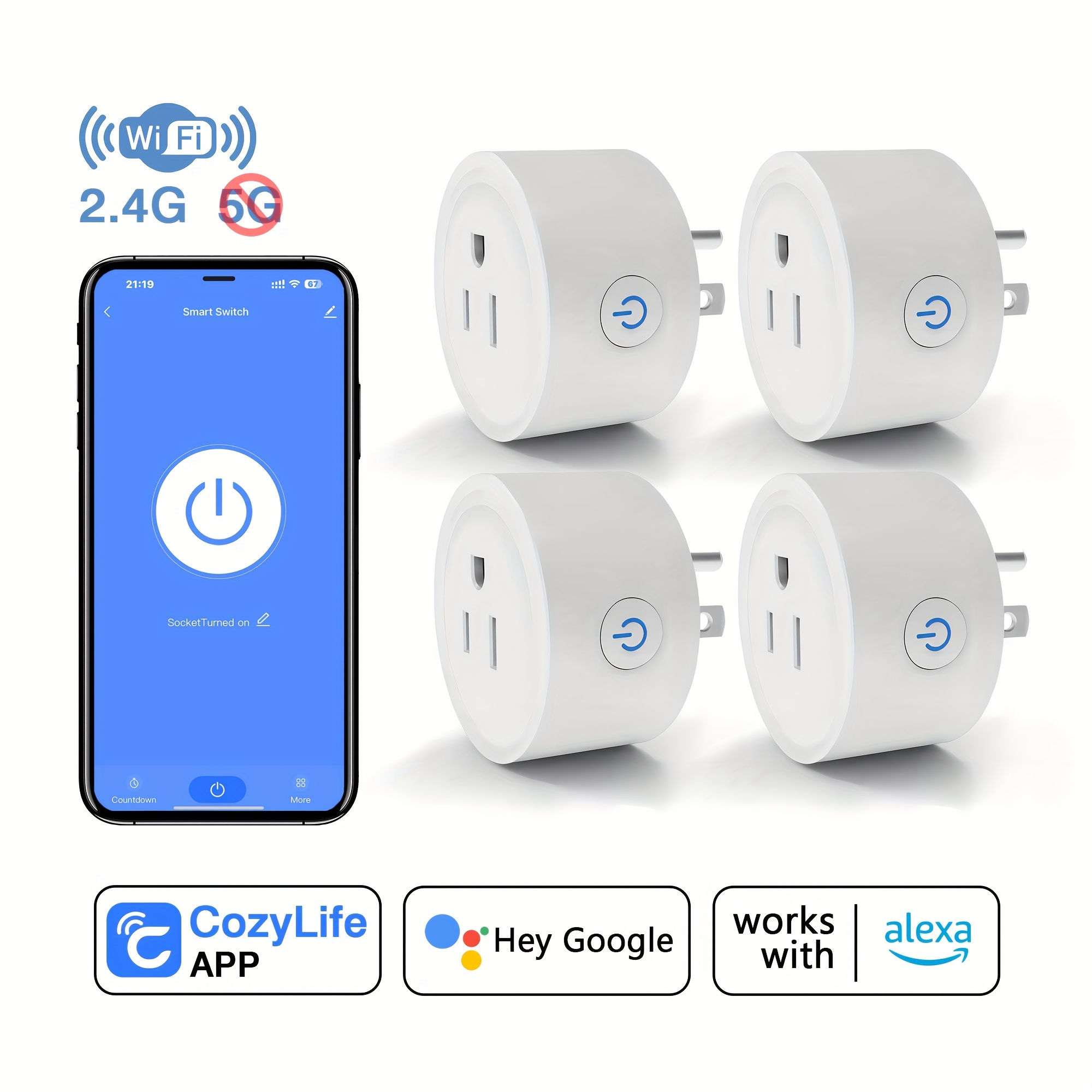 4pcs, Smart Plug, Smart Plugs, Smart Home Outlet Socket Works with Alexa, Smart